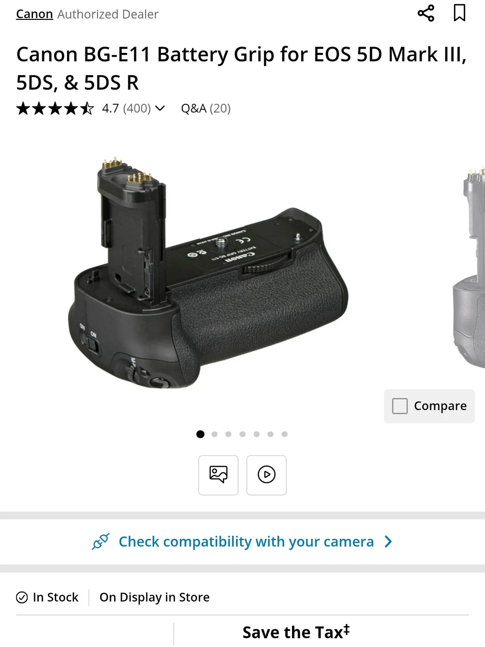 Canon BG-E11 Battery Grip for EOS 5D Mark III, 5DS, & 5DS R Battery Extender
